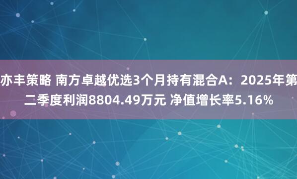 亦丰策略 南方卓越优选3个月持有混合A：2025年第二季度利润8804.49万元 净值增长率5.16%